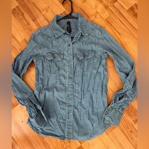Seven7 striped denim button front top S